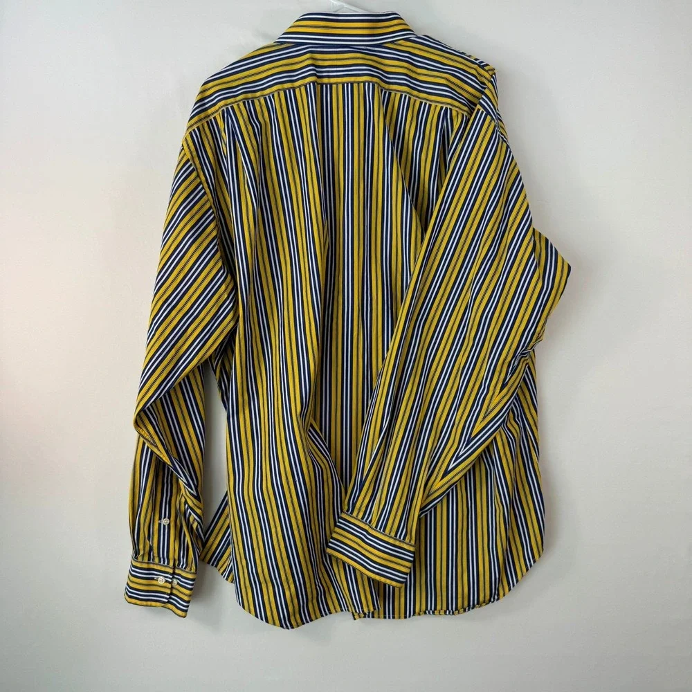 Polo Ralph Lauren Regent Classic Fit Strip Shirt Men XXL Yellow Navy Blue Cotton